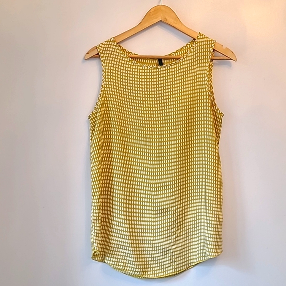 Benetton Sleeveless Top Blouse Polka Dot Chartreuse Cami